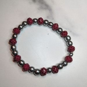 Handcrafted silver red bracelet